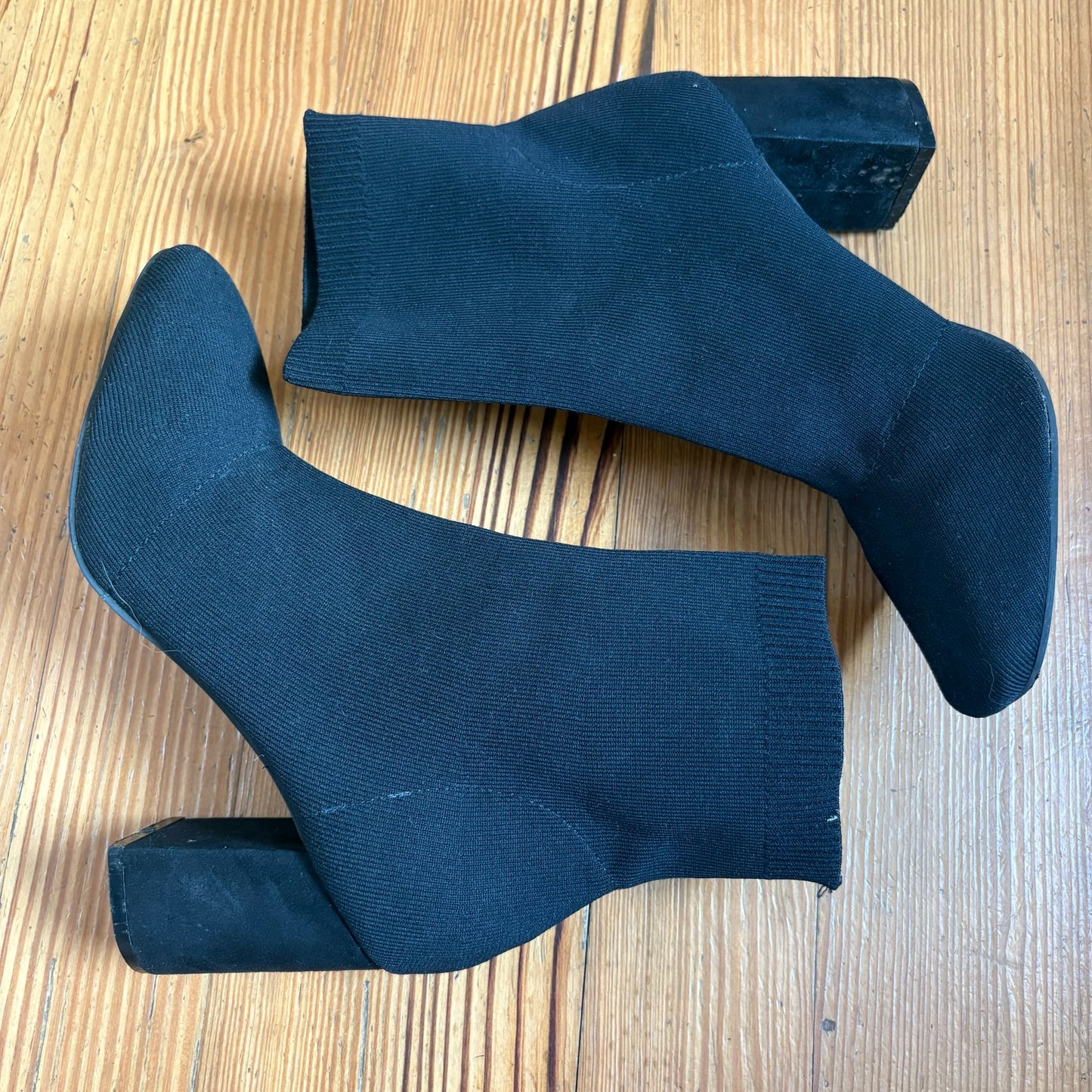Mia Erika black textile fabric slip on ankle heeled bootie SIZE 10
