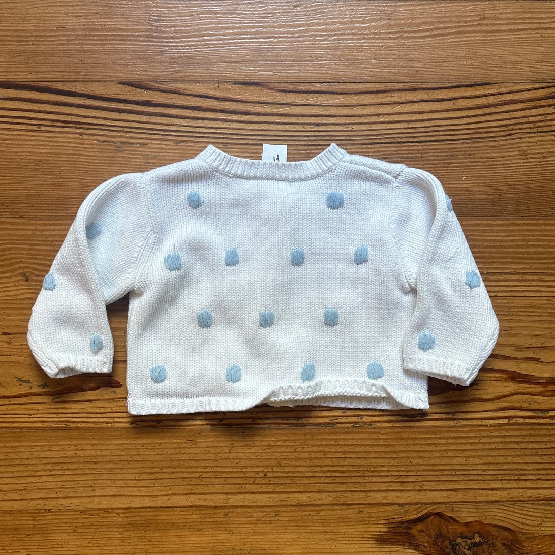 Mullins Square Kids 90s white blue polka dot knit cardigan sweater SIZE 6-12M