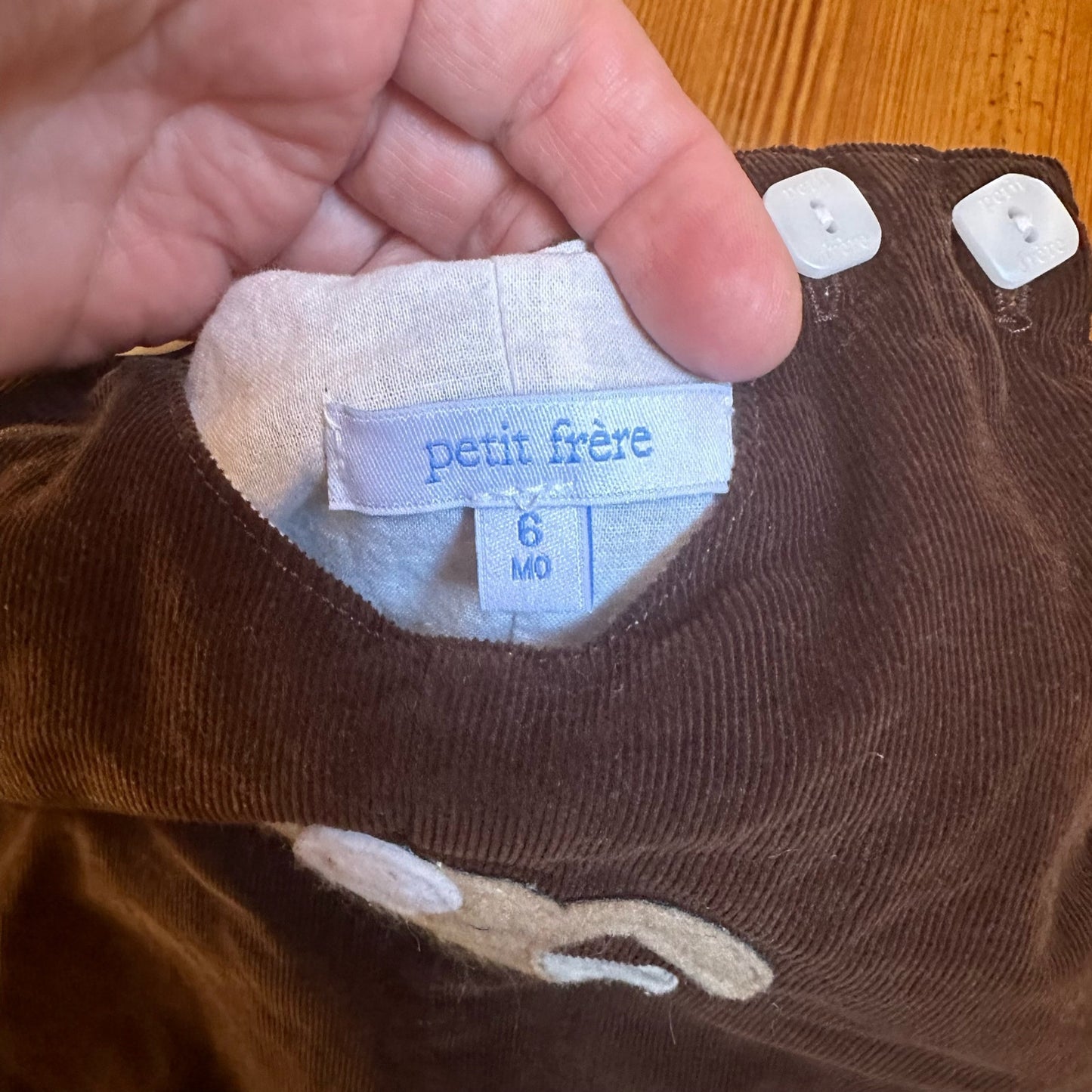 Petit Frere brown corduroy dog applique pant overalls SIZE 6M