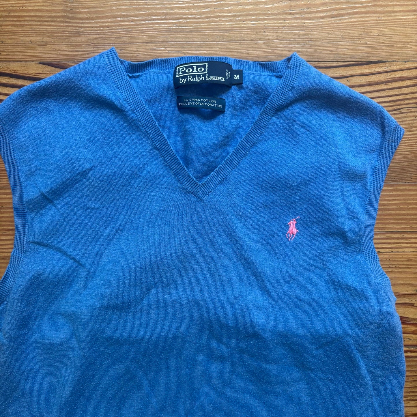 Polo Ralph Lauren blue pink pony pima cotton sweater vest SIZE M