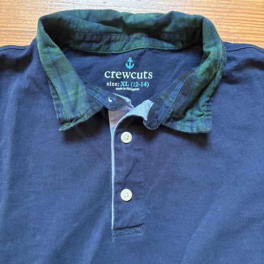 Crewcuts dark blue green plaid collar rugby long sleeve henley short SIZE XL