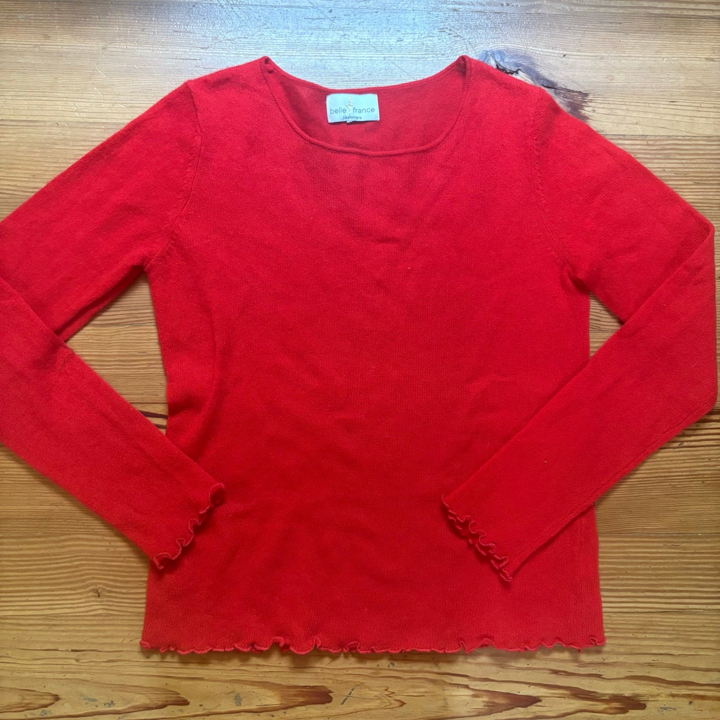 Belle France red cashmere boat neck pullover sweater SIZE M
