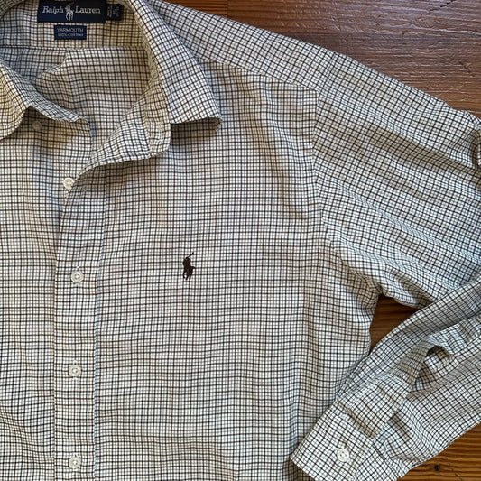Ralph Lauren brown neutral checked long sleeve button up shirt SIZE M