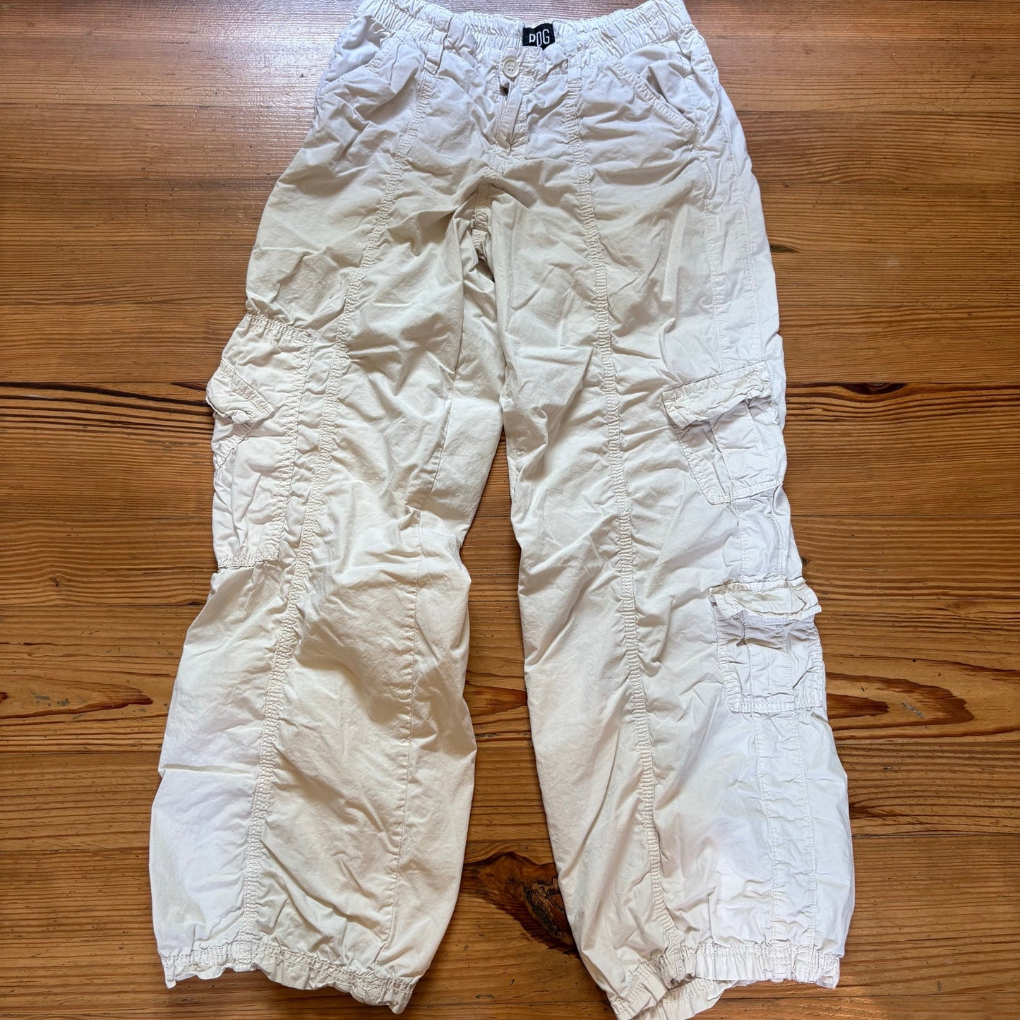 Urban Outfitters cream y2k elastic waist zipper womens cargo pants SIZE M