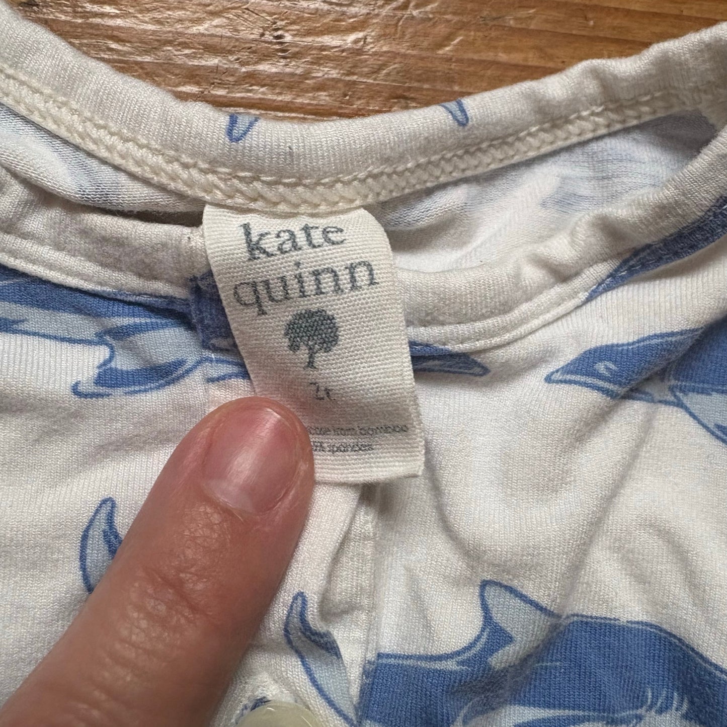 Kate Quinn bamboo ivory blue shark long sleeve bodysuit dress SIZE 2T