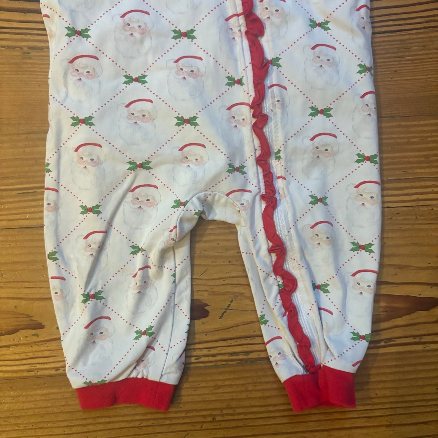 Jellybean white red trim vintage Santa Christmas full zip baby pajamas SIZE 18M