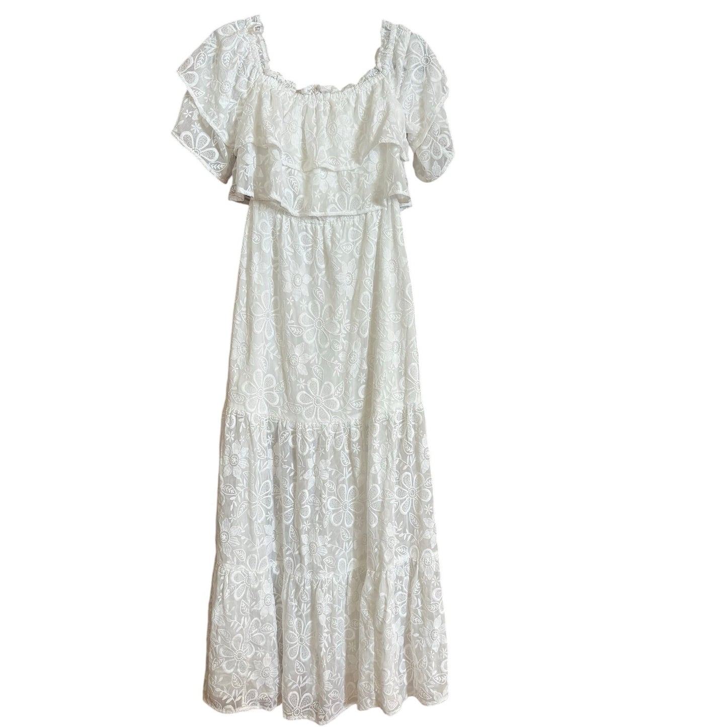 BB Dakota white lace off shoulder ruffle maxi dress SIZE M