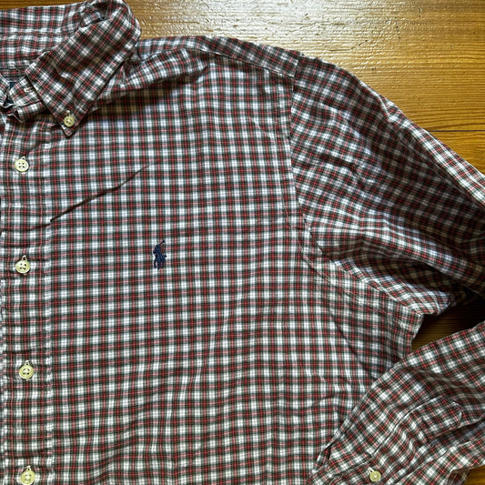 Ralph Lauren red white navy pony plaid long sleeve button up shirt SIZE XL