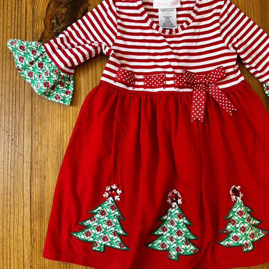 Bonnie Baby red white striped Christmas holiday quarter sleeve midi dress SIZE 24M