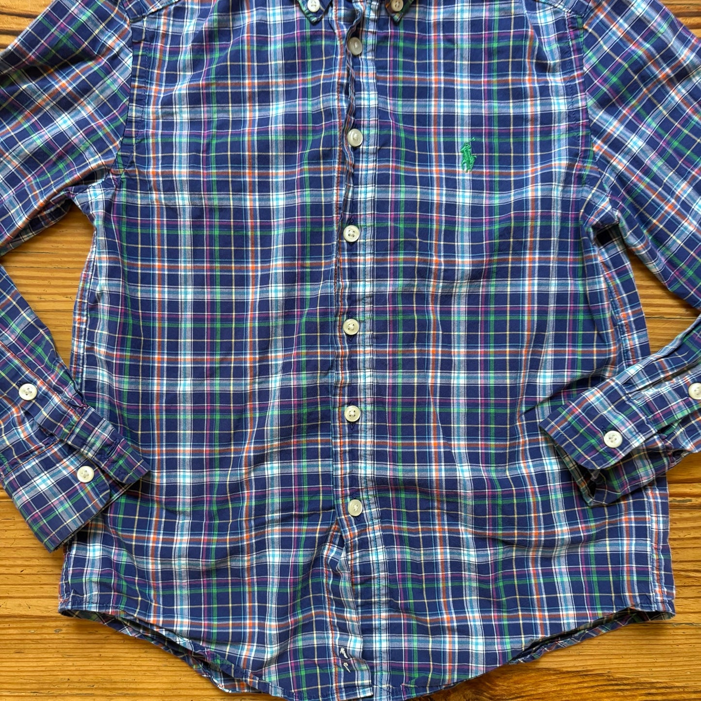 Ralph Lauren blue plaid long sleeve button front boys dress shirt SIZE S