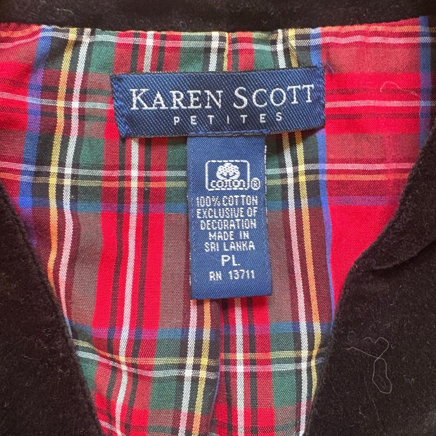 Karen Scott black velvet Christmas holiday embroidered button vest SIZE L