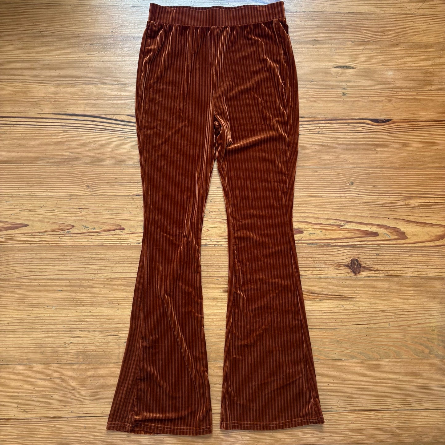 Shein brown velvet flare bottom high waisted pull on pants SIZE L