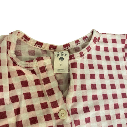 Kate Quinn red white checkered full zip short sleeve pajama one piece SIZE 3T