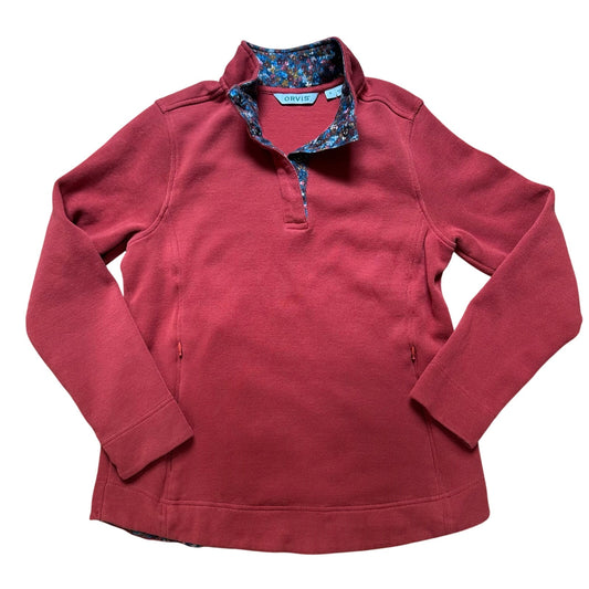 Orvis Signature Softest red floral lined quarter zip sweater SIZE S