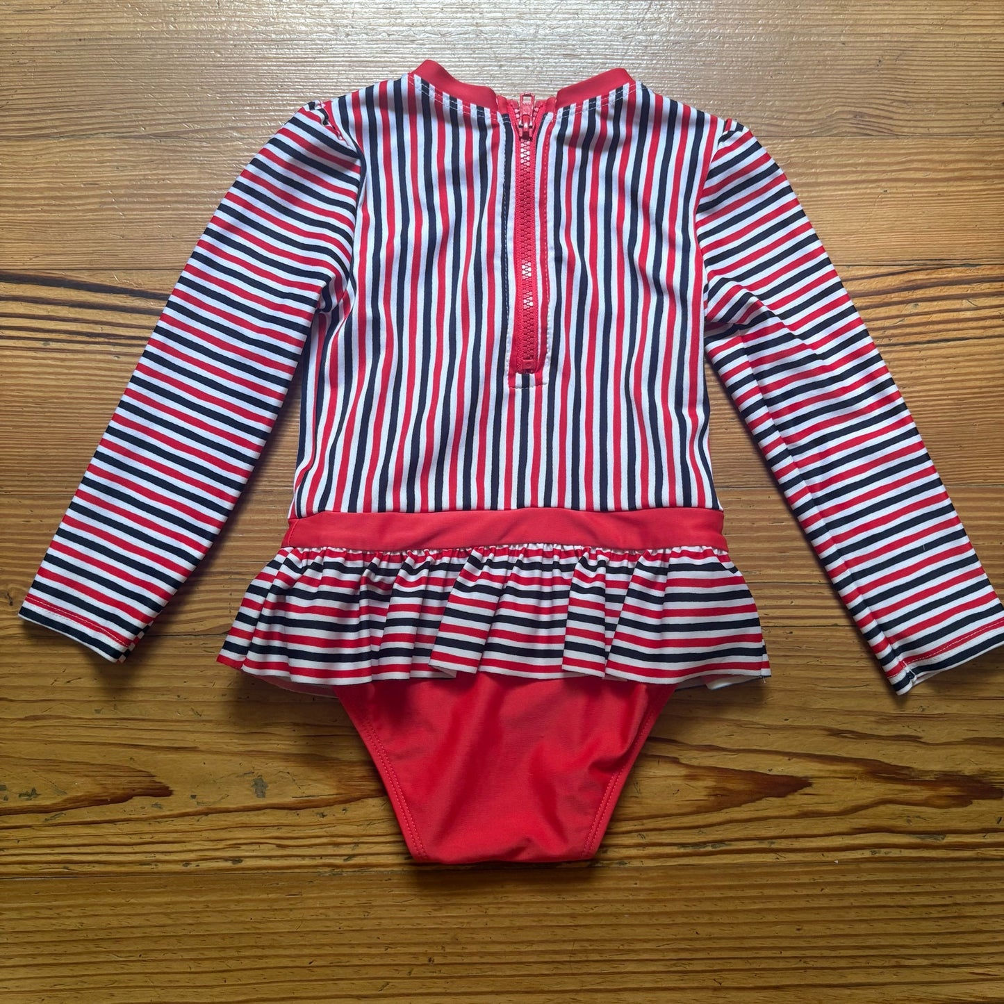 Cat & Jack red blue striped patriotic rash guard one piece swimsuit SIZE 4T