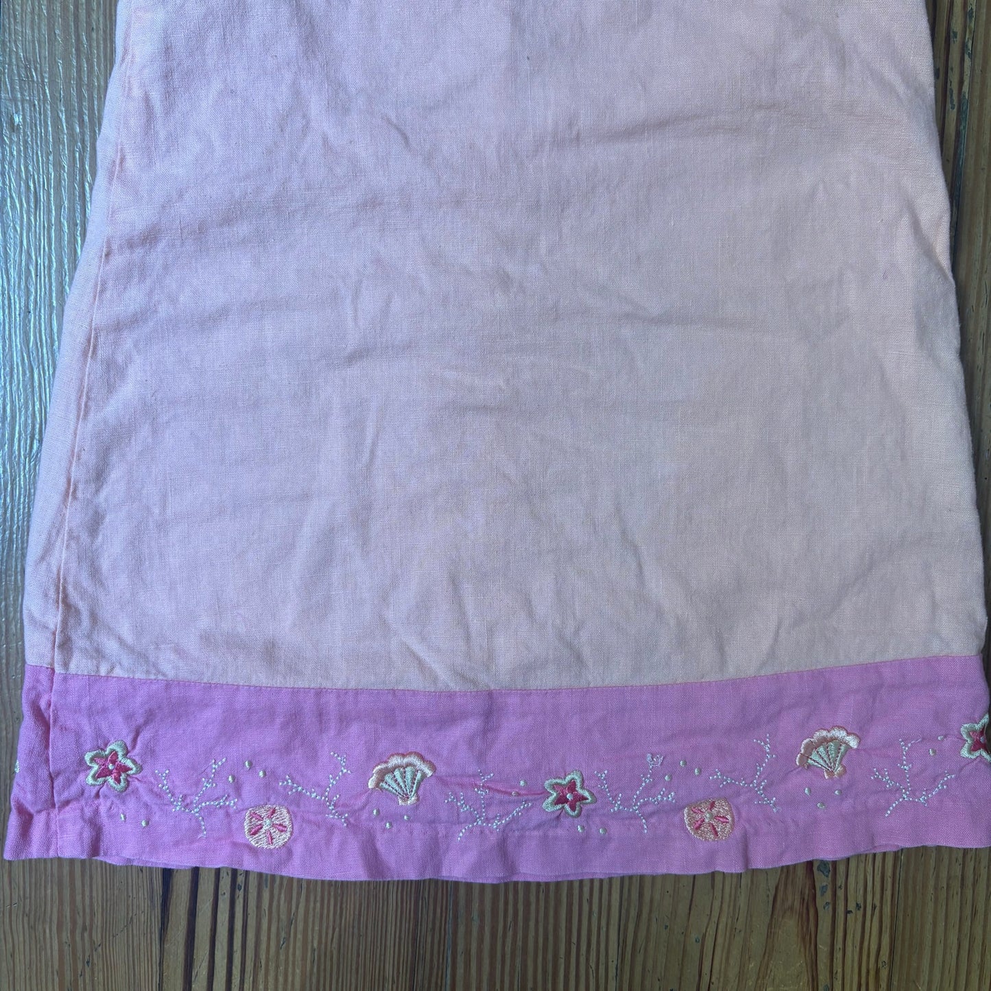 Lydia Jane light pink linen sleeveless seashell embroidered girls dress SIZE 5