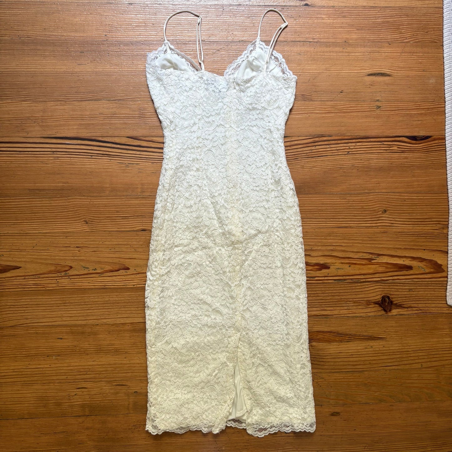 Express ivory white lace overlay bodycon spaghetti strap midi dress SIZE XS