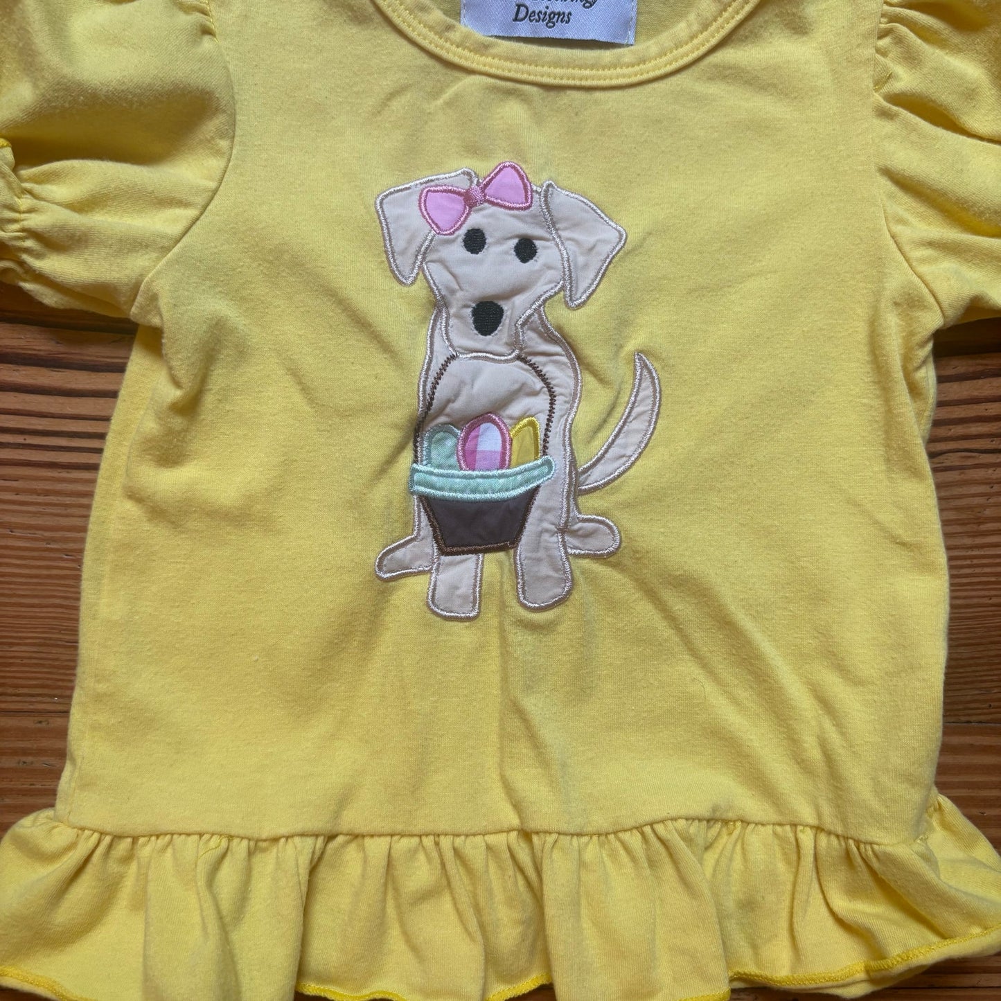 MK Clothing Designs yellow dog Easter eggs basket short sleeve girls top SIZE 2T