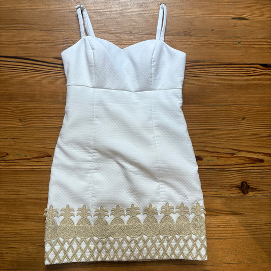 Lilly Pulitzer white quilted gold pineapple trim sleeveless dress SIZE 0