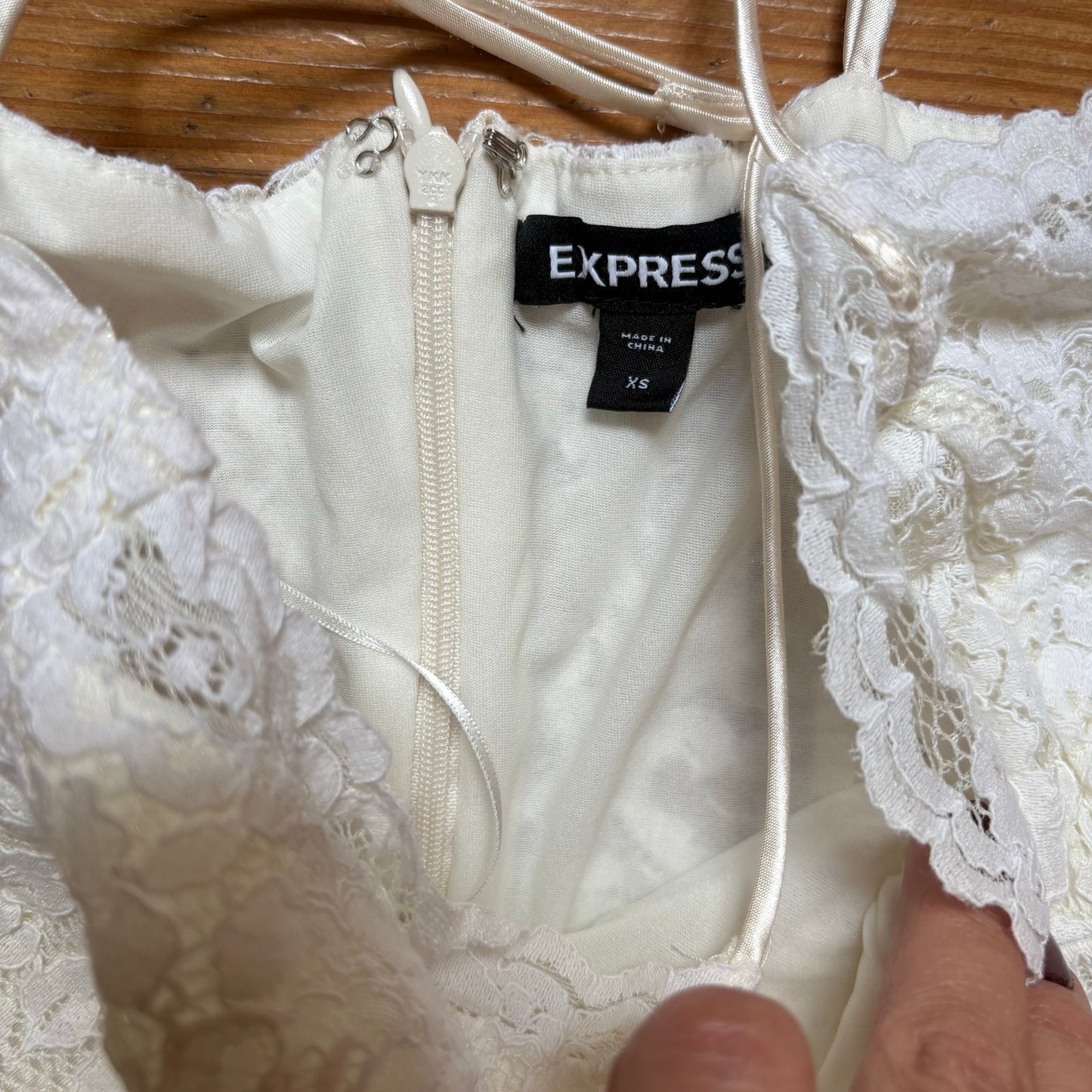 Express ivory white lace overlay bodycon spaghetti strap midi dress SIZE XS