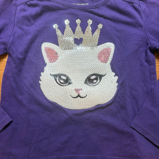 The Children's Place purple cat crown sequin long sleeve girls shirt SIZE 3T