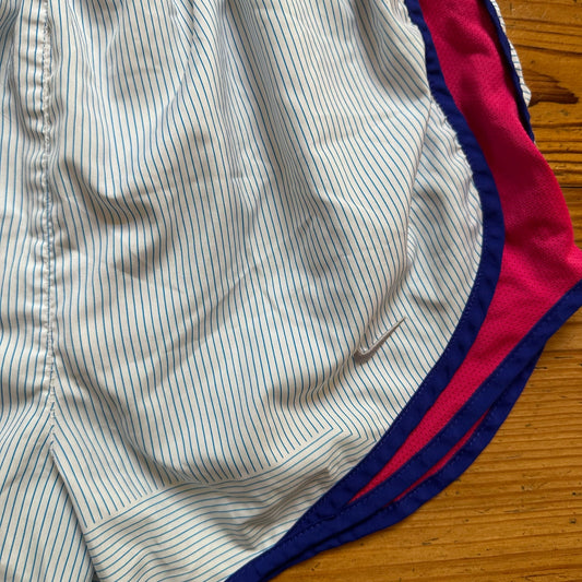 Nike Dri-fit blue white pin striped pink trim lined running shorts SIZE S