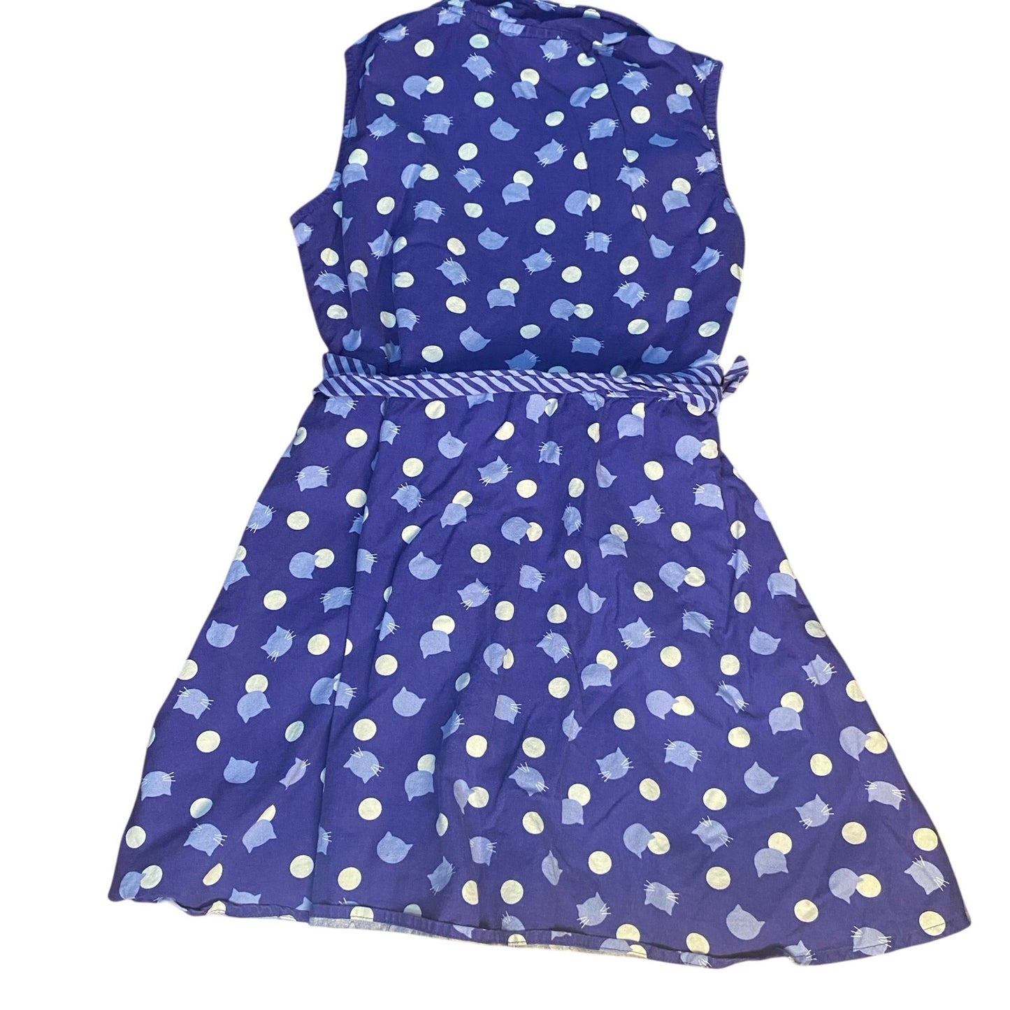 American Girl cat blue polka dot sleeveless tie waist girls dress SIZE 10