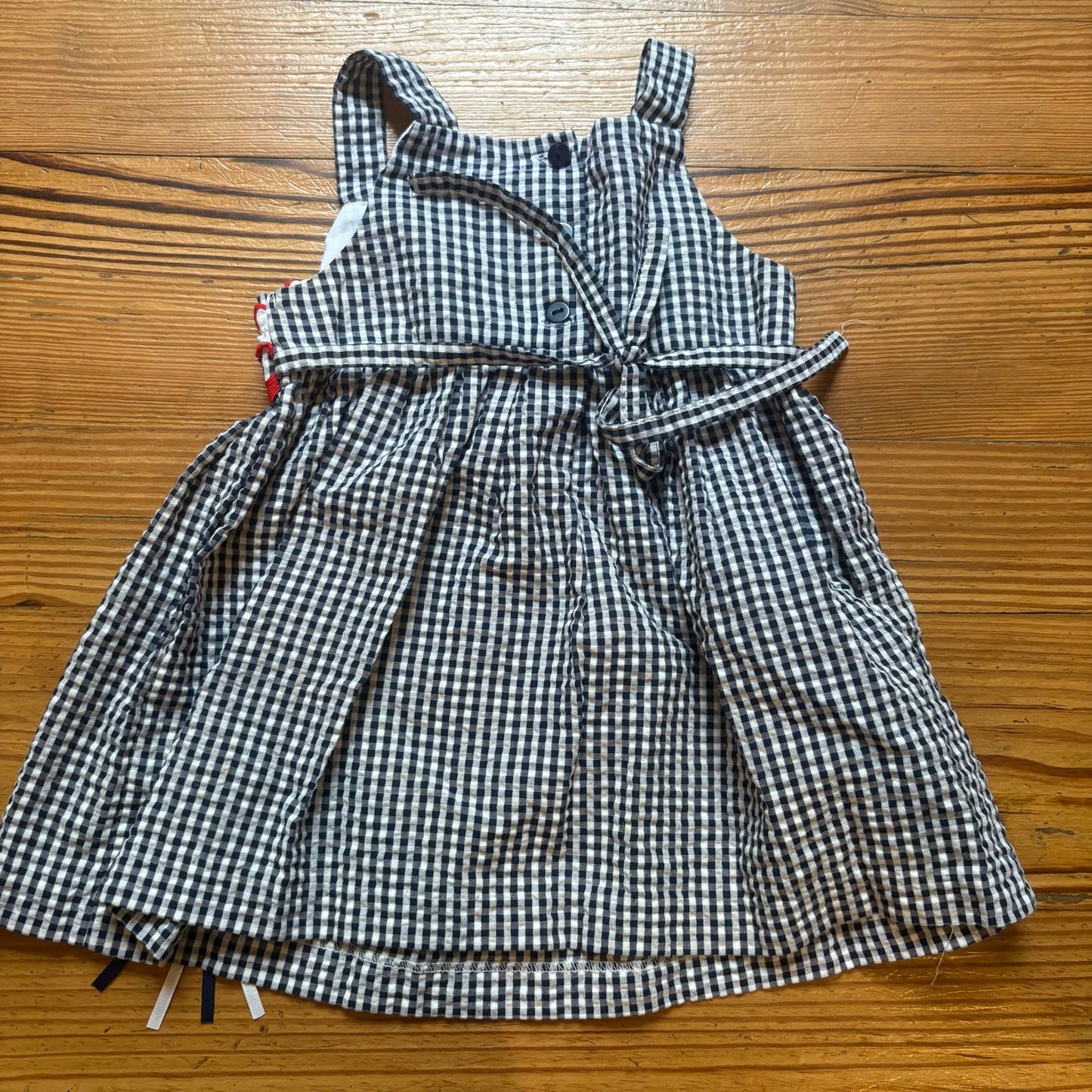 Rare Editions blue checkered American balloon sleeveless baby dress SIZE 12M