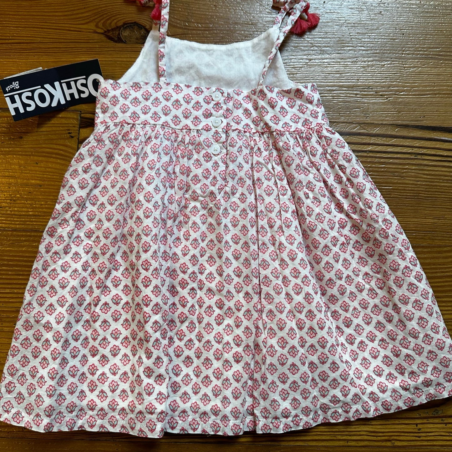 NWT OshKosh B'gosh white pink floral sleeveless tassel dress SIZE 18M
