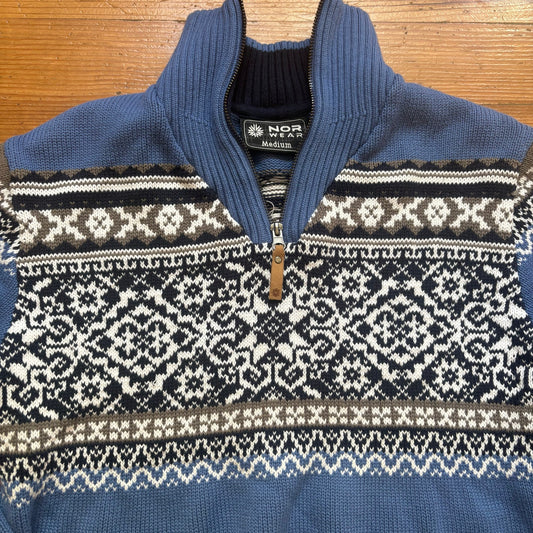 Norwear Norwegian blue white winter quarter zip pullover sweater SIZE M