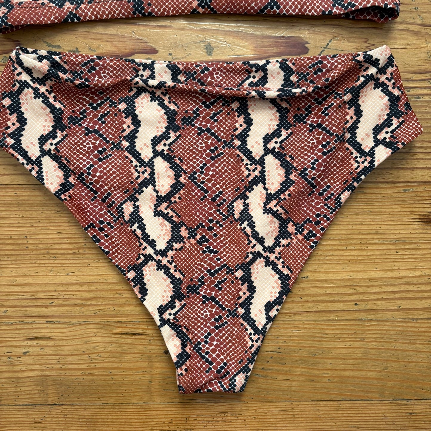 Shein brown cream snake skin high waisted 2 piece swimsuit SIZE L