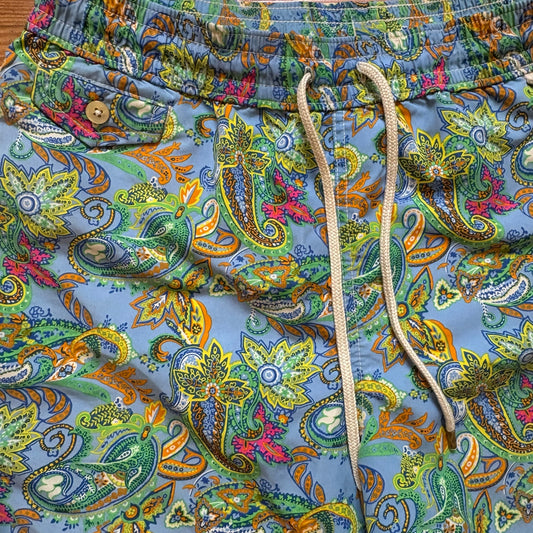 Polo Ralph Lauren blue green paisley floral lined mens swimsuit SIZE S