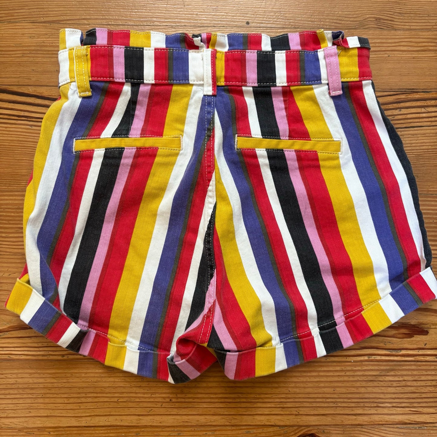Express multicolor striped extra high waisted ruffle trim stretch shorts SIZE 8