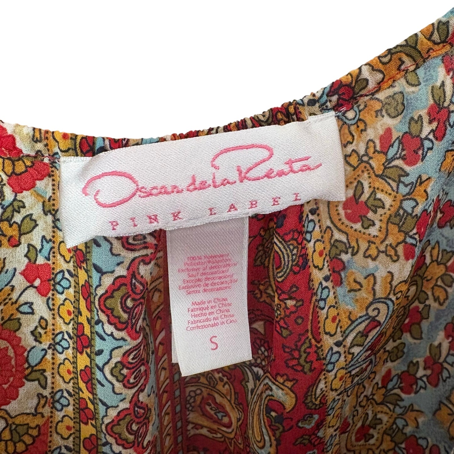 Oscar de la Renta 90s red blue floral boho adjustable strap sheer dress SIZE S