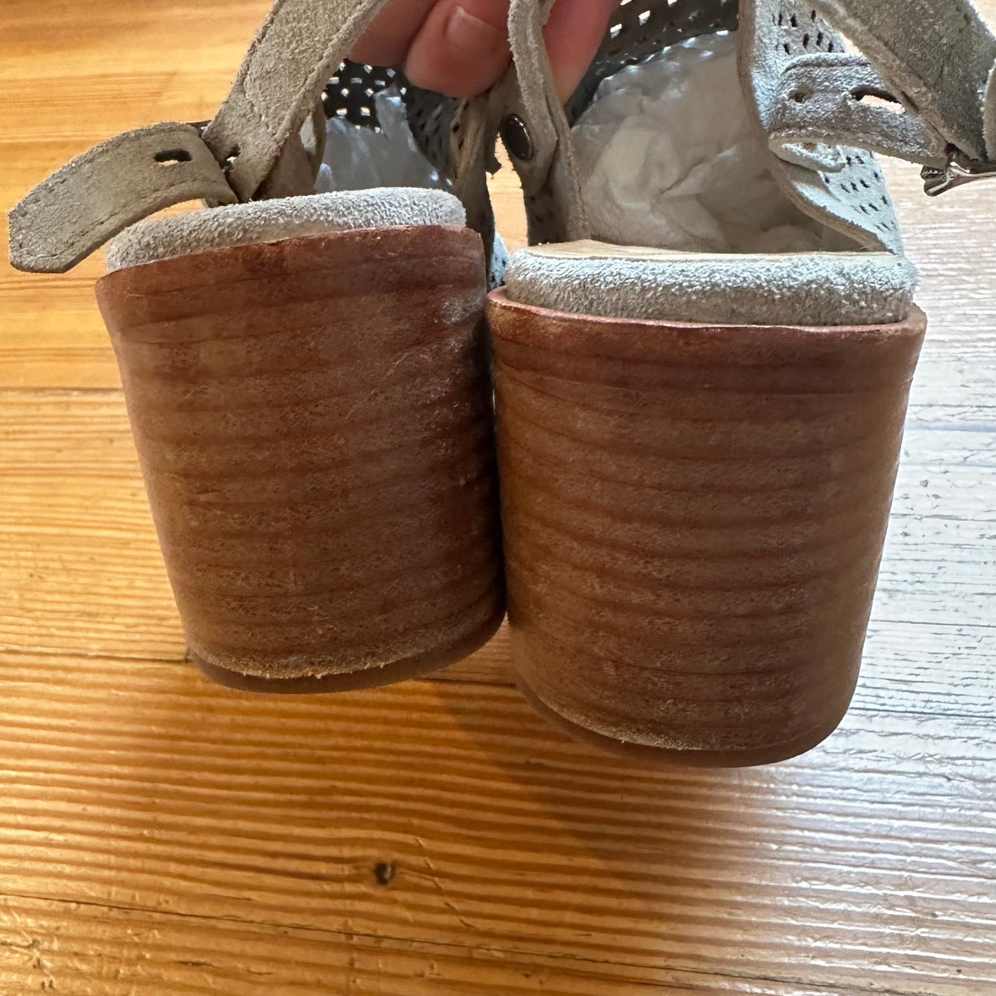 Rag & Bone taupe suede eyelet leather sling back heeled sandal SIZE 39/9