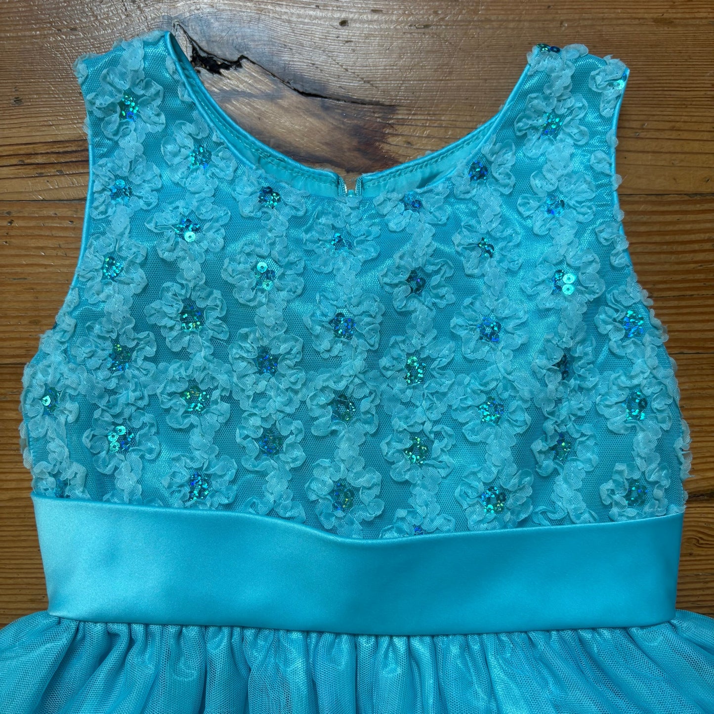 Jayne Copeland turquoise blue floral sleeveless tulle formal girls dress SIZE 7