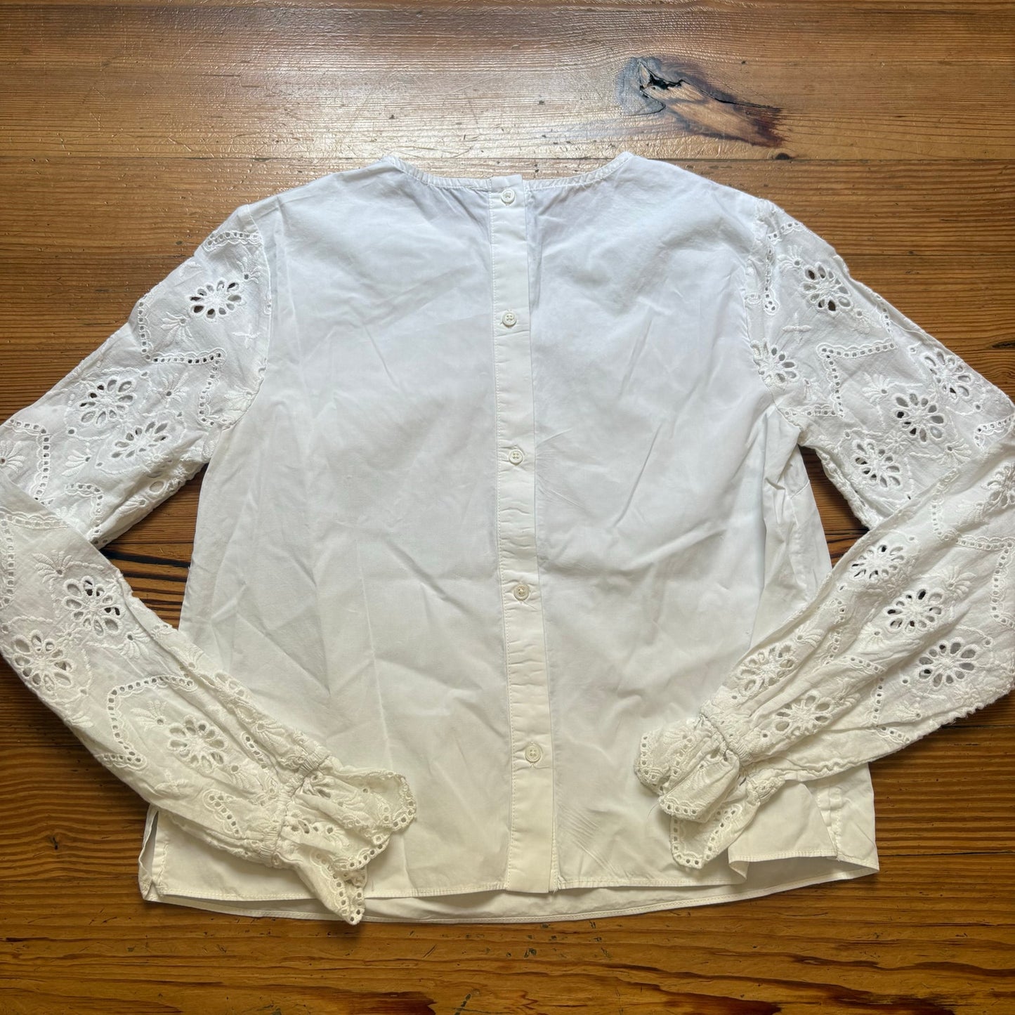 English Factory white long sleeve eyelet cotton blouse SIZE S
