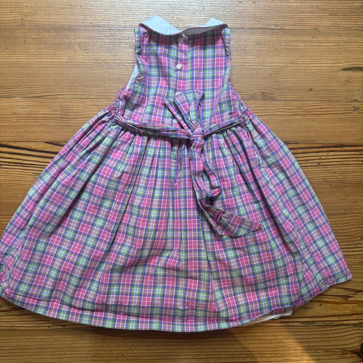 Ralph Lauren pink plaid sleeveless collar smocked girls dress SIZE 2T