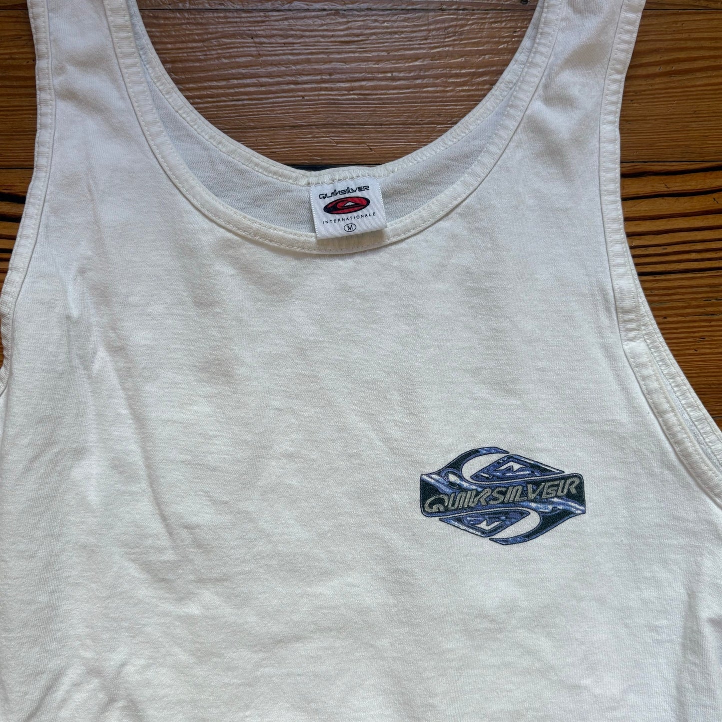 Quiksilver white y2k blue graphic cotton tank SIZE M