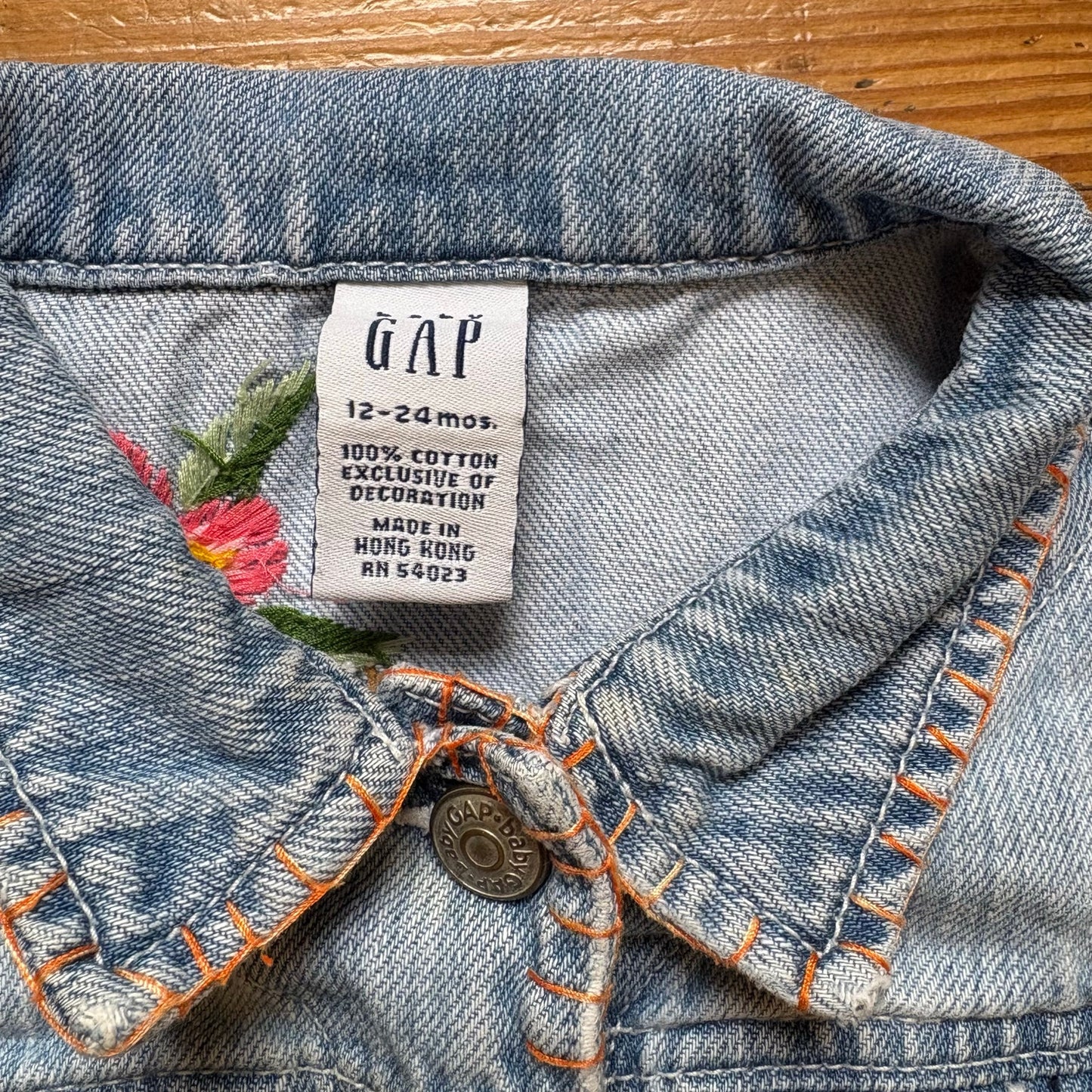 Gap light blue floral rainbow bug embroidered button jean jacket SIZE 12-24M