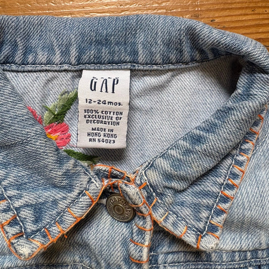 Gap light blue floral rainbow bug embroidered button jean jacket SIZE 12-24M
