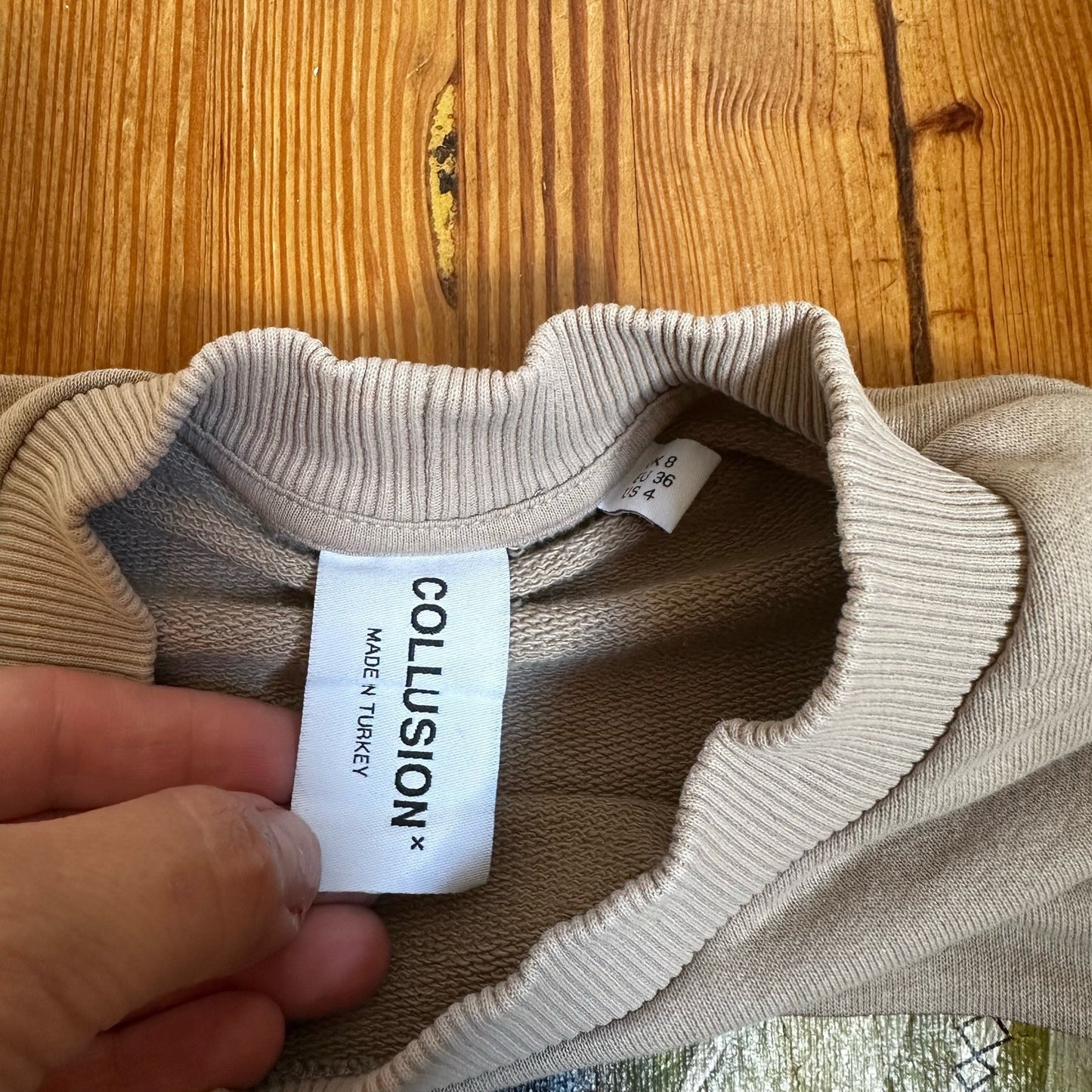 Collusion graphic Rival tan crewneck sweater SIZE 4/S