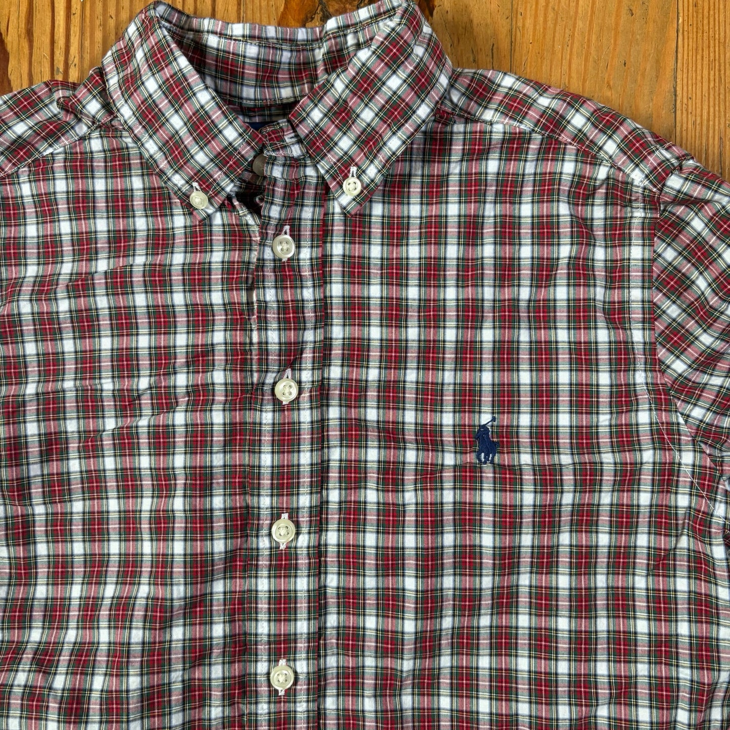 Polo Ralph Lauren red white plaid long sleeve button up boys shirt SIZE L