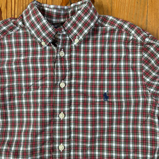 Polo Ralph Lauren red white plaid long sleeve button up boys shirt SIZE L