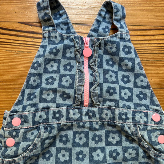 Little Lass blue denim checkered flower overall skirt SIZE 4