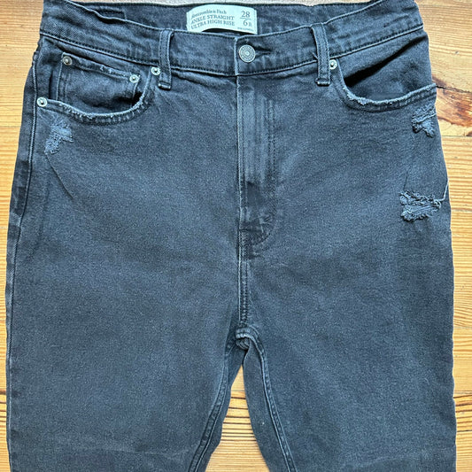 Abercrombie & Fitch black high rise straight ankle distressed jeans SIZE 6
