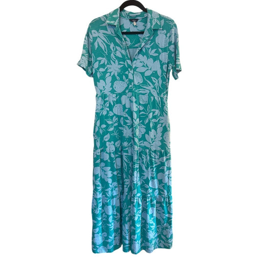 Joules green light blue floral fruit tiered short sleeve maxi dress SIZE 8