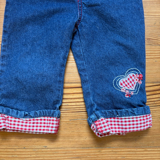 Fisher-Price vintage red white checkered heart hem toddler jeans SIZE 2T