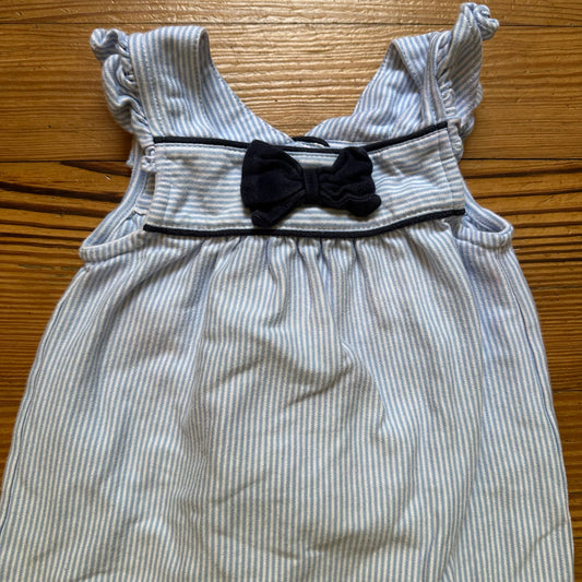 Posh Pickle blue white striped navy bow accent romper SIZE 24M