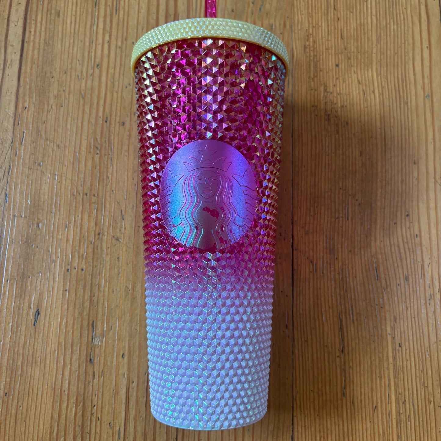 Starbucks studded holiday 04' 24 oz chrome pink white gold straw cup